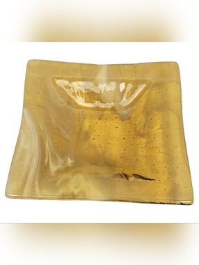 Vintage Murano Bullicante Glass Catchall Dish Amber Opalescent Lattimo Swirl MCM
